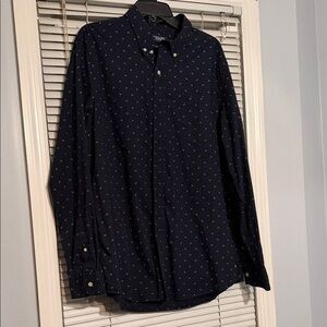 Chaps Navy Button-Up with Subtle White Pattern